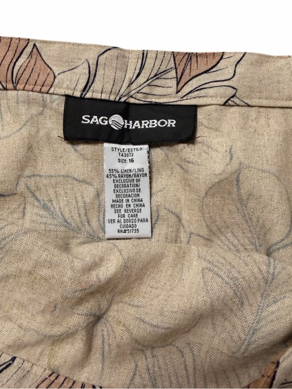 NWT Sag Harbor Tropical Floral Linen Blend Maxi Skirt Tan Brown Size 16 - Picture 8 of 8